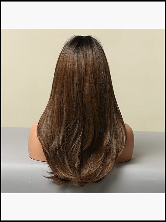 Long Straight Layered Wig with Bangs Heat Resistant Fiber Daily Natural Looking main image 6